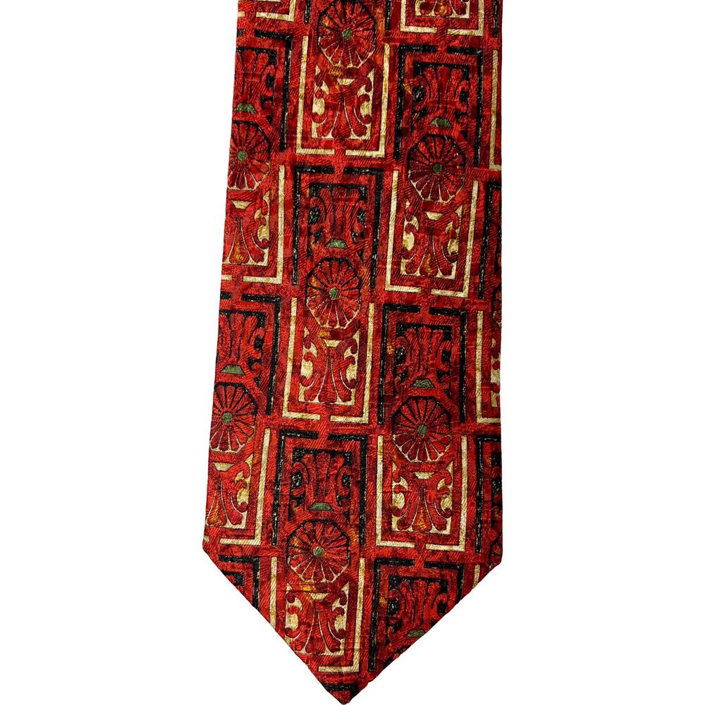 Ermenegildo Zegna Red Black Abstract 100% Silk Necktie 59.5in